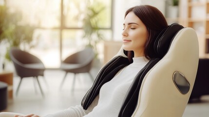 Relaxed Woman Enjoying Massage in Modern Spa Environment