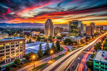 Obraz premium San Jose Cityscape Timelapse: Dynamic Urban Evolution at Sunset