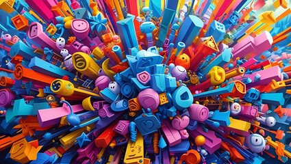 Obraz premium A vibrant plastic pattern of candy-colored beads and confetti