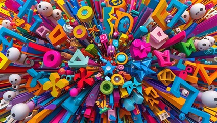 Fototapeta premium Colorful plastic toy letters and blocks create a playful alphabet of red, green, and yellow education