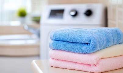 Stacked towels in a laundry room