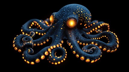 Obraz premium Colorful Octopus with Bioluminescent Features on Black Background