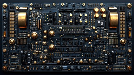 Fototapeta premium Intricate Close-Up of a Circuit Board with Golden Components