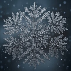 A perfectly symmetrical snowflake, magnified to reveal its intricate crystalline details.
