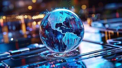 Fototapeta premium Global Network Digital Globe, Futuristic Tech - Futuristic technology
