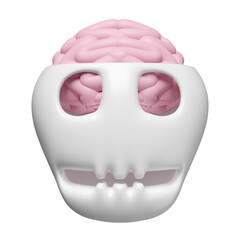 3d pink brain with open skull isolated. brain health check concept, 3d illustration render