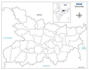 Fototapeta premium Bihar State Map with District Borders