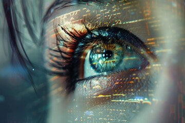 Close up of woman eye in process of scanning. Neural network ai generated