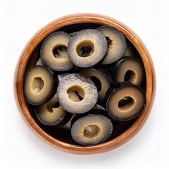 Pickled Black Olive Slices on White Background