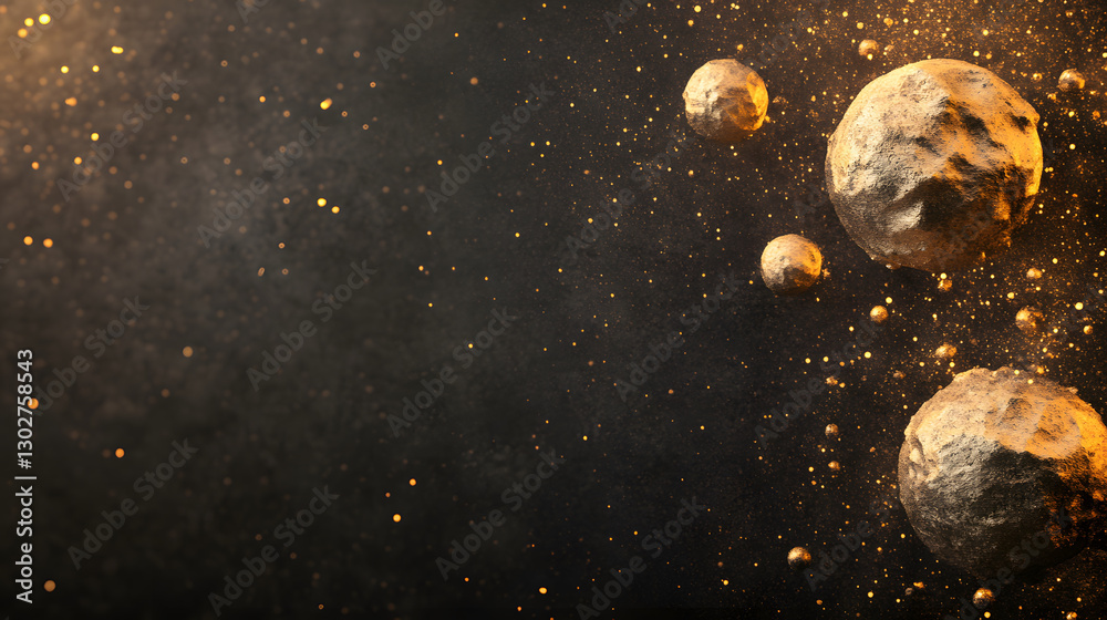 Aufkleber Cosmic scene with floating asteroids in a starry background