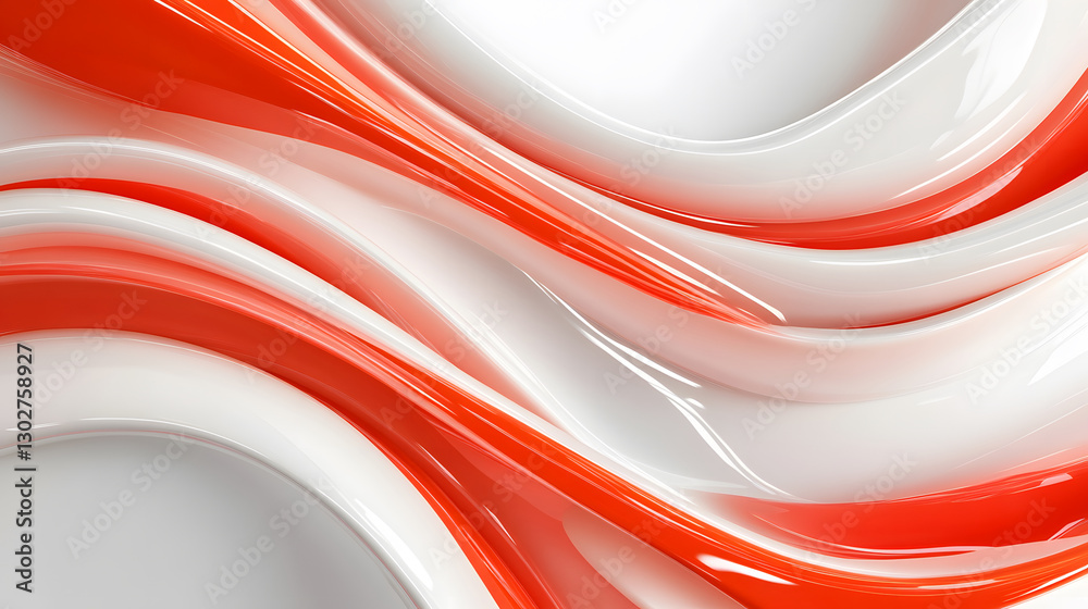Poster curved red and white abstract design with fluid shapes