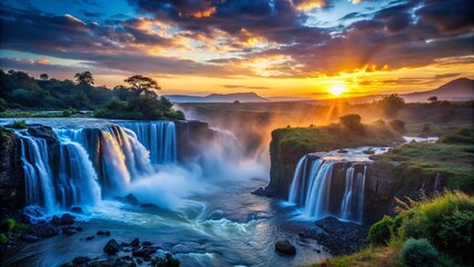 Silhouette of Blue Nile Falls, Ethiopia: Majestic African Waterfall at Sunset