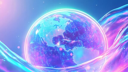 Obraz premium Global Network, Futuristic Earth, Digital World - Futuristic techno.