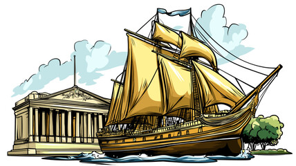 Vector comic hand-drawn illustration of National Maritime Museum. National Maritime Museum in London