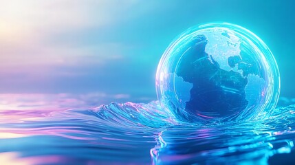 Global Network, Futuristic Earth, Digital Globe - Neon/Bright Color.