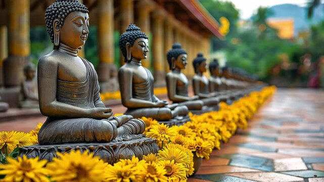 Buddhism is represented by the picture of the Buddha, who is said to be in a supine position to soothe the mind.