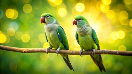 Obraz premium Silhouette of Two Monk Parakeets on Tropical Branch - Square Image