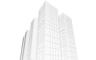 Fototapeta premium Abstract Architectural Wireframe of Modern Skyscrapers - 3D Perspective View