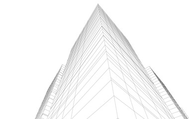 Abstract Architectural Wireframe of Modern Skyscrapers - 3D Perspective View