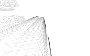 Fototapeta premium Abstract Architectural Wireframe of Modern Skyscrapers - 3D Perspective View