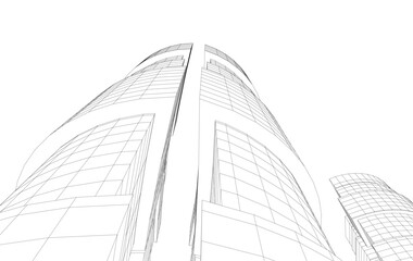 Fototapeta premium Abstract Architectural Wireframe of Modern Skyscrapers - 3D Perspective View