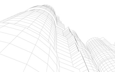Fototapeta premium Abstract Architectural Wireframe of Modern Skyscrapers - 3D Perspective View