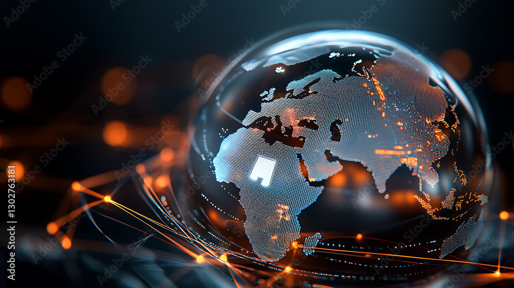 Poster global digital connectivity world map visualization abstract environment modern technology data inte