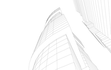 Fototapeta premium Abstract Architectural Wireframe of Modern Skyscrapers - 3D Perspective View