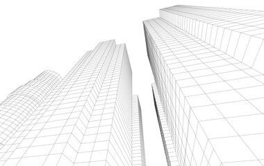 Fototapeta premium Abstract Architectural Wireframe of Modern Skyscrapers - 3D Perspective View