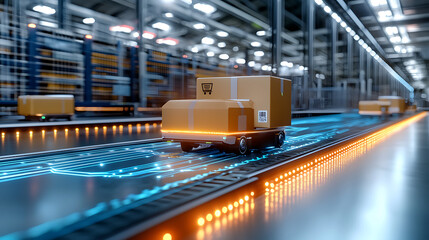 Automated delivery systems revolutionizing logistics warehouse facility digital content industrial environment dynamic view efficiency concept