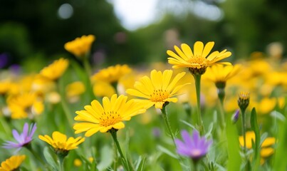 Yellow flowers in a garden