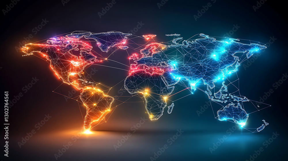 Poster global connectivity visualization digital world map infographic futuristic environment abstract view