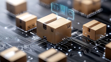 E-commerce packaging solutions digital marketplace image of technology modern environment close-up view logistics concept