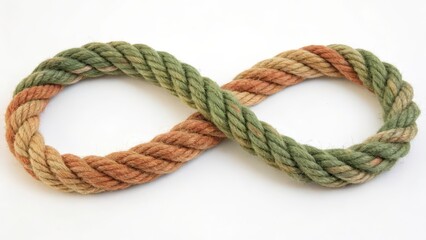 Obraz premium A rustic infinity symbol made of twisted rope in natural fibers, dyed in earthy tones like terracotta, moss green, and sand beige.
