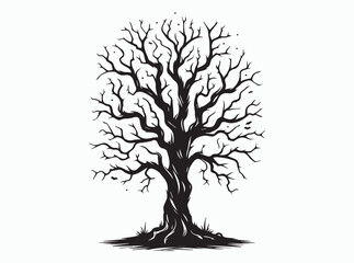 Spooky Bare Tree Silhouette for Halloween Night with Ghostly Atmosphere and Creepy Vibes