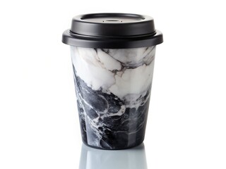 Reusable Coffee Cup with Glowing Silicone Lid - Stylish Marble Background Stock Photo