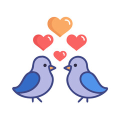 Obraz premium Two cartoon birds facing each other with hearts above their heads, symbolizing love and affection in a playful vector design