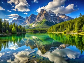 Fototapeta premium Explore Canada's pristine lakes. Stunning mountain and forest scenery await your lens. Nature's adventure.