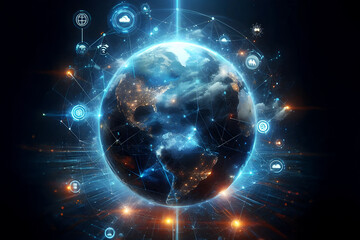 Obraz premium Global network background Communication technology for internet business. Global world network and telecommunication Wireless network and Connection technology concept 