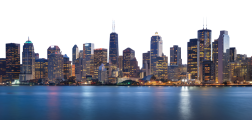 Twilight Cityscape Skyscrapers Illuminated by Soft Glow