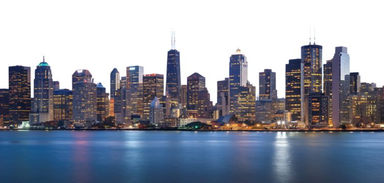 Twilight Cityscape Skyscrapers Illuminated by Soft Glow
