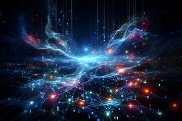 Naklejka premium Abstract futuristic - technology Design digital Artificial intelligence. Science background. Big data circuit board texture background design. Waves flow. Quantum .technology concept. 3d illustration.