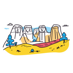 Mount Rushmore illustration in an doodle inca cartoon style. Simple minimalist drawing of Mount Rushmore