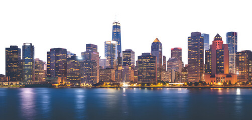 Fototapeta premium Twilight Cityscape Skyscrapers Illuminated by Soft Glow