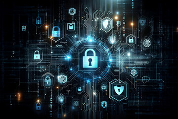 Obraz premium Digital Technology wallpaper regarding cybersecurity and privilege access management.