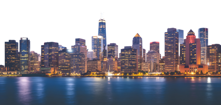 Twilight Cityscape Skyscrapers Illuminated by Soft Glow