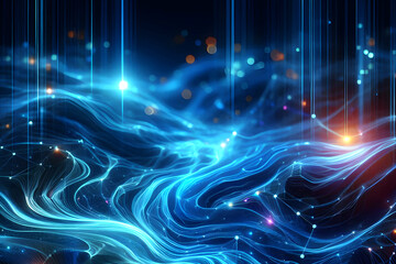 Fototapeta premium Abstract futuristic - technology Design digital Artificial intelligence. Science background. Big data circuit board texture background design. Waves flow. Quantum .technology concept. 3d illustration.