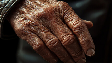 Fototapeta premium Closeup detailed image of a weathered elderly persons hand old skin aged body part time life nail