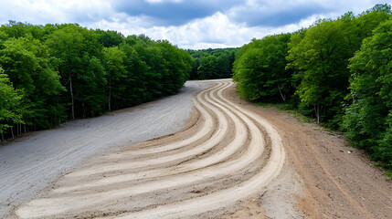Fototapeta premium Curved dirt track construction rural area aerial image natural environment overhead view engineering concept