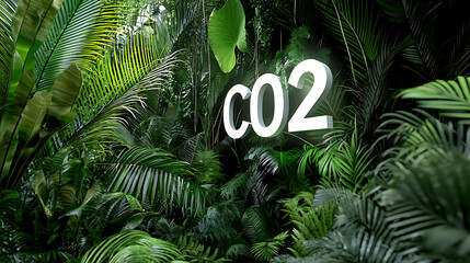 Co2 emission awareness tropical forest digital art lush environment close-up view eco-friendly concept